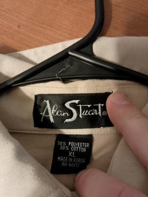 Vintage Alan Stuart Polo Shirt Mens XL Beige Double Pocket Knit Waistband 90s - Thumbnail 2