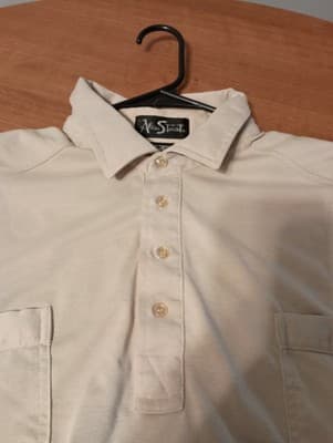 Vintage Alan Stuart Polo Shirt Mens XL Beige Double Pocket Knit Waistband 90s - Thumbnail 3