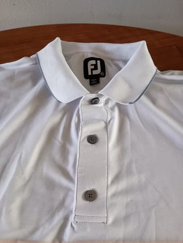 Footjoy Golf Shirt Polo Men's XL Light Blue Orange Stripes Stretch Logo - Thumbnail 4