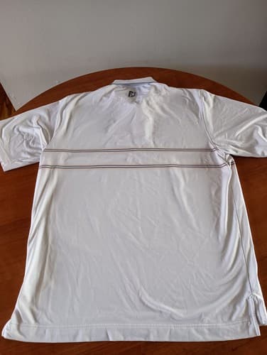 Footjoy Golf Shirt Polo Men's XL Light Blue Orange Stripes Stretch Logo - Thumbnail 8