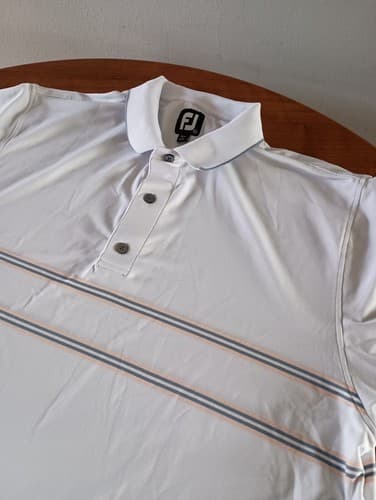 Footjoy Golf Shirt Polo Men's XL Light Blue Orange Stripes Stretch Logo - Thumbnail 3
