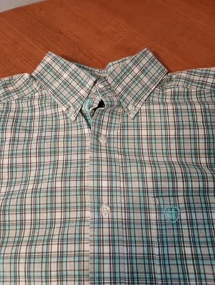 Ariat Pro Series Men’s Short Sleeve Button Up Shirt Plaid Blue Size Medium - Thumbnail 2