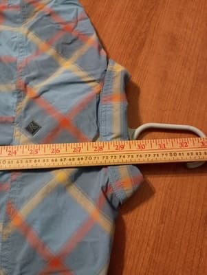 Prana Men Shirt Size Large Blue Short Sleeve Plaid Button Up Polyester Cotton - Thumbnail 6