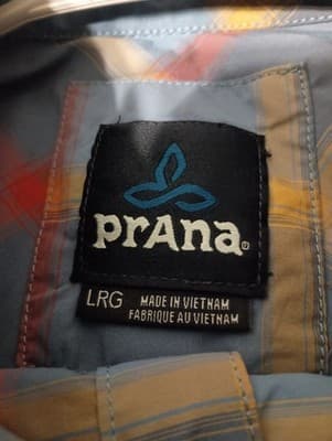 Prana Men Shirt Size Large Blue Short Sleeve Plaid Button Up Polyester Cotton - Thumbnail 2