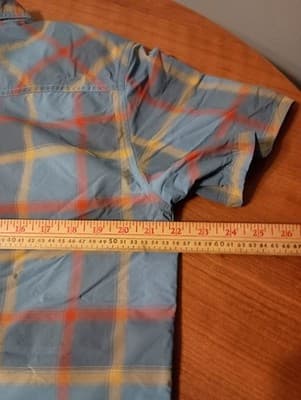Prana Men Shirt Size Large Blue Short Sleeve Plaid Button Up Polyester Cotton - Thumbnail 5