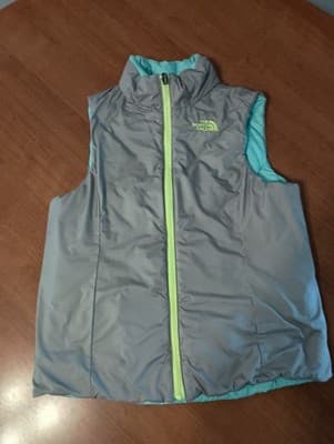 The North Face Puffer Vest Womens Medium Teal Gray Reversible Zip Up Pockets - Thumbnail 4