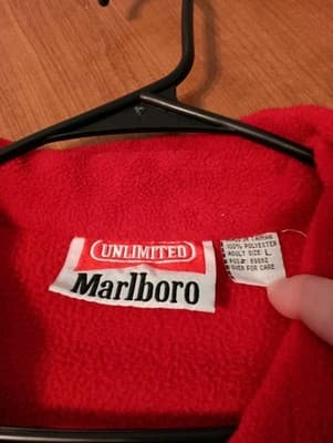 Vintage 90s Unlimited Marlboro Fleece Jacket Mens Large Red Black Colorblock - Thumbnail 3