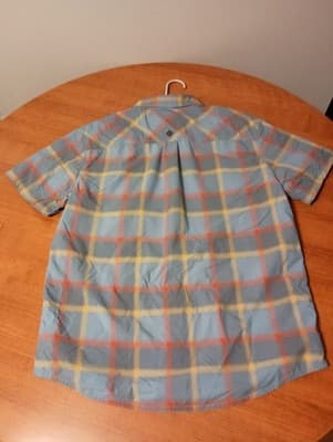 Prana Men Shirt Size Large Blue Short Sleeve Plaid Button Up Polyester Cotton - Thumbnail 4