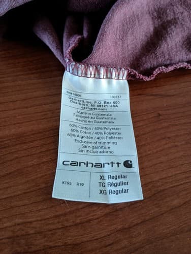 Carhartt Shirt Mens XL Maroon Short Sleeve Crew Neck Original Fit Cotton Logo - Thumbnail 5