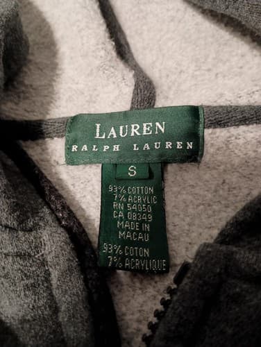 Lauren Ralph Lauren Womens Small Hoodie Sweatshirt Full Zip Grey Cotton Fleece - Thumbnail 2