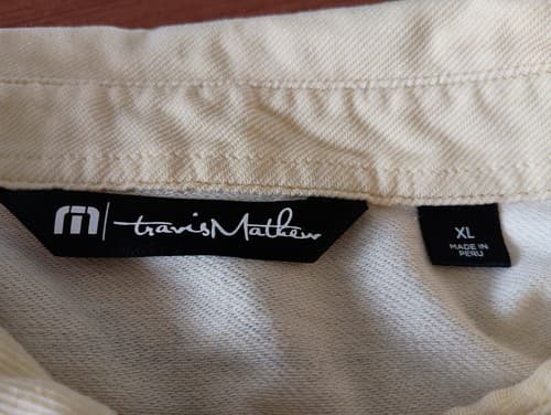 Travis Mathew Polo Shirt Men's XL Yellow Grey Stripes Pima Cotton Golf Stretch - Thumbnail 2