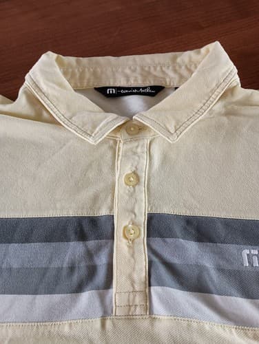 Travis Mathew Polo Shirt Men's XL Yellow Grey Stripes Pima Cotton Golf Stretch - Thumbnail 5