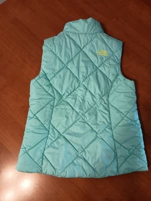 The North Face Puffer Vest Womens Medium Teal Gray Reversible Zip Up Pockets - Thumbnail 2