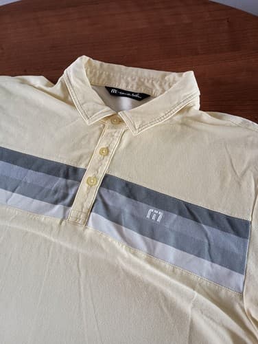 Travis Mathew Polo Shirt Men's XL Yellow Grey Stripes Pima Cotton Golf Stretch - Thumbnail 3