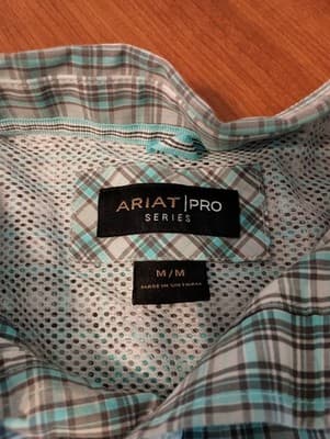 Ariat Pro Series Men’s Short Sleeve Button Up Shirt Plaid Blue Size Medium - Thumbnail 3