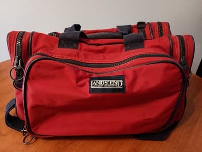 Lands End Direct Merchants Vintage Duffle Bag Red Adjustable Shoulder Strap