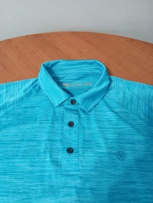 ARIAT TEK Heat Series Men's Light Blue Performance Polo Shirt Size XL - Thumbnail 2