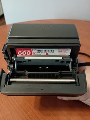 Vintage Polaroid 600 One Step Camera Black With Strap & Flash Camera Not Tested - Thumbnail 8