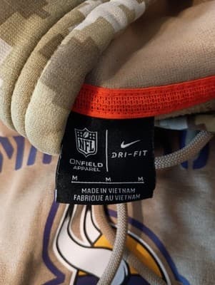 Minnesota Vikings Hoodie Mens M Nike Dri Fit Salute To Service Camo NFL Fleece - Thumbnail 4
