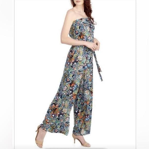 MSK Floral Paisley Strapless Jumpsuit New! XL - Thumbnail 3