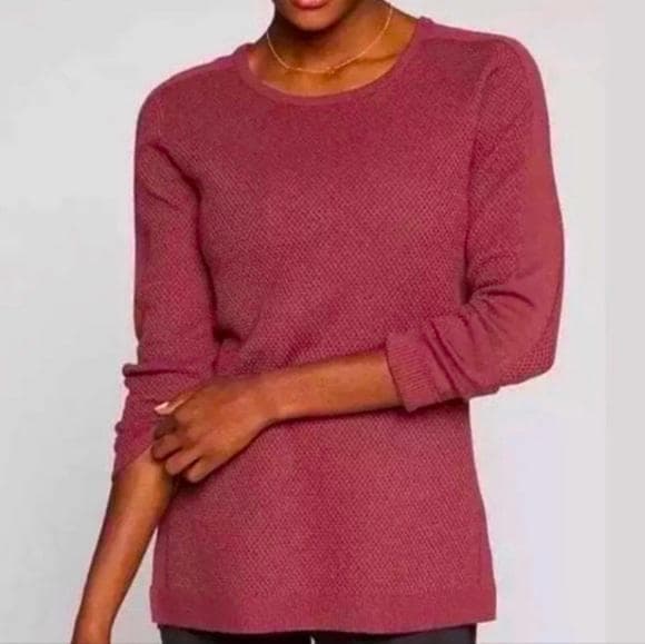 ATHLETA Merino Wool Honeycomb Crewneck Sweater~ Rust Burgundy Deep Maroon - Thumbnail 9