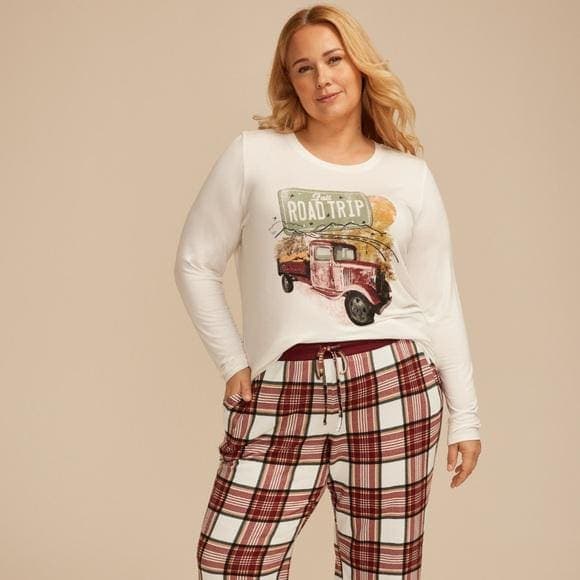 Plus Size “Fall Road Trip” Graphic Tee And Wide Leg Pajama Set- New in Pkg- 2X - Thumbnail 5