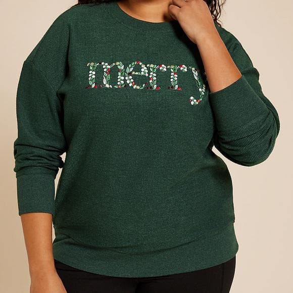 Merry Embroidered Relaxed Fit Sweatshirt~ Christmas Sweatshirt Plus Size ~2X - Thumbnail 4