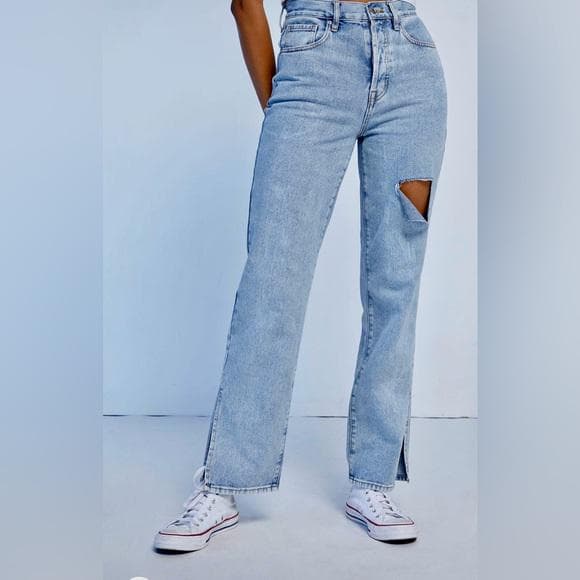 PacSun Ripped Split Dad Jeans~ Med Indigo Light Blue~ Distressed Rip Button Fly - Thumbnail 9