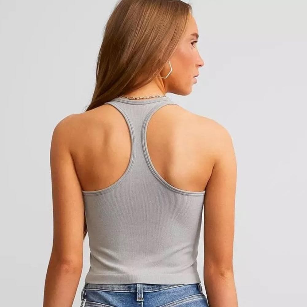 Free People NWT Hayley Racerback in Grey; Ribbed Size M/L - Thumbnail 2