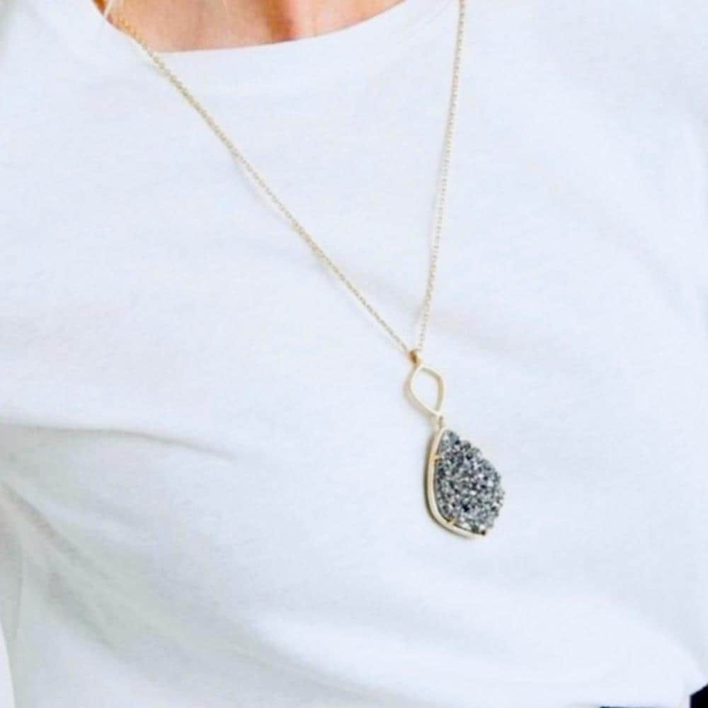 Lucky Brand Reversible Green Stone & Druzy Pendant Necklace - Thumbnail 5