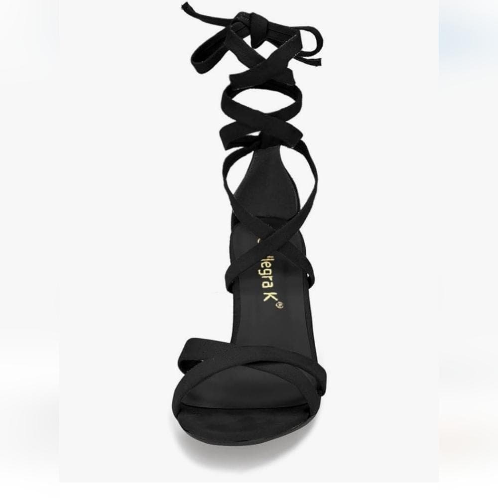 Black Dressy Heels~Black Ribbon Wrap Around w/ a Bow Tie ~Black Shoes for Prom - Thumbnail 2