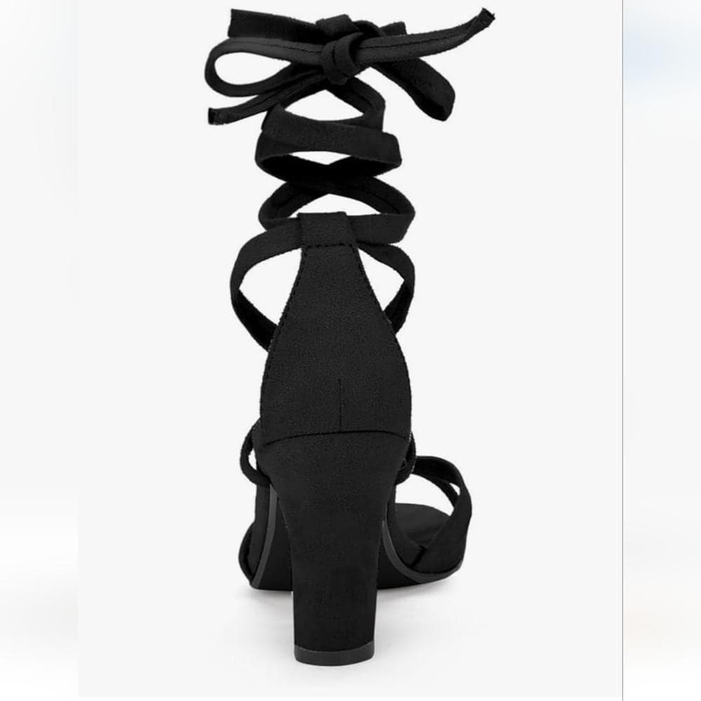 Black Dressy Heels~Black Ribbon Wrap Around w/ a Bow Tie ~Black Shoes for Prom - Thumbnail 3