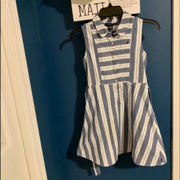 Nautica Kids Striped Blue/White Dress - Thumbnail 9