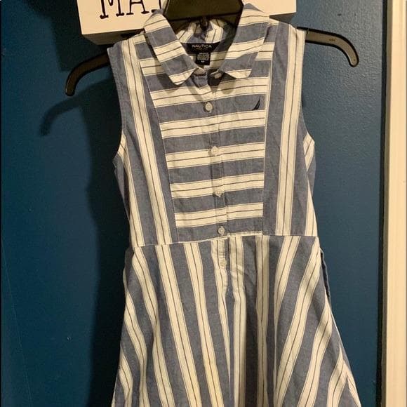 Nautica Girls Striped Blue/White Dress - Thumbnail 8