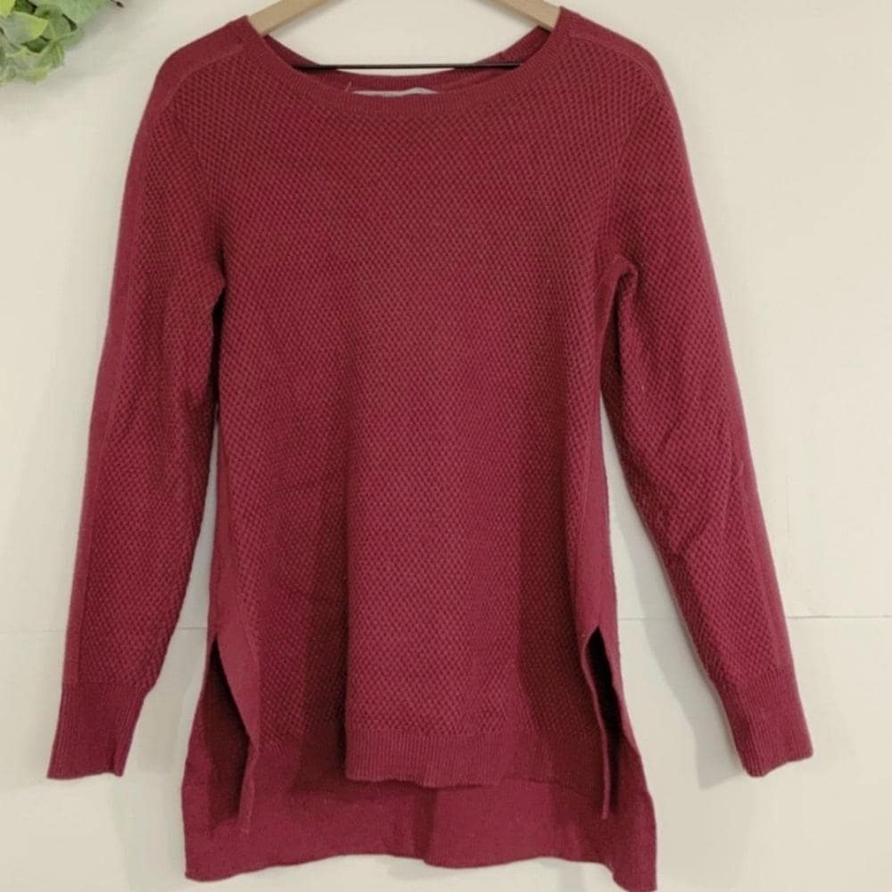 ATHLETA Merino Wool Honeycomb Crewneck Sweater~ Rust Burgundy Deep Maroon - Thumbnail 4