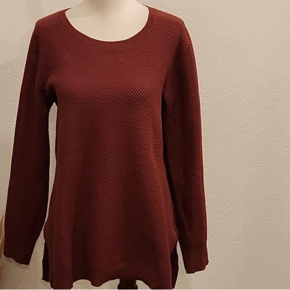 ATHLETA Merino Wool Honeycomb Crewneck Sweater~ Rust Burgundy Deep Maroon - Thumbnail 5