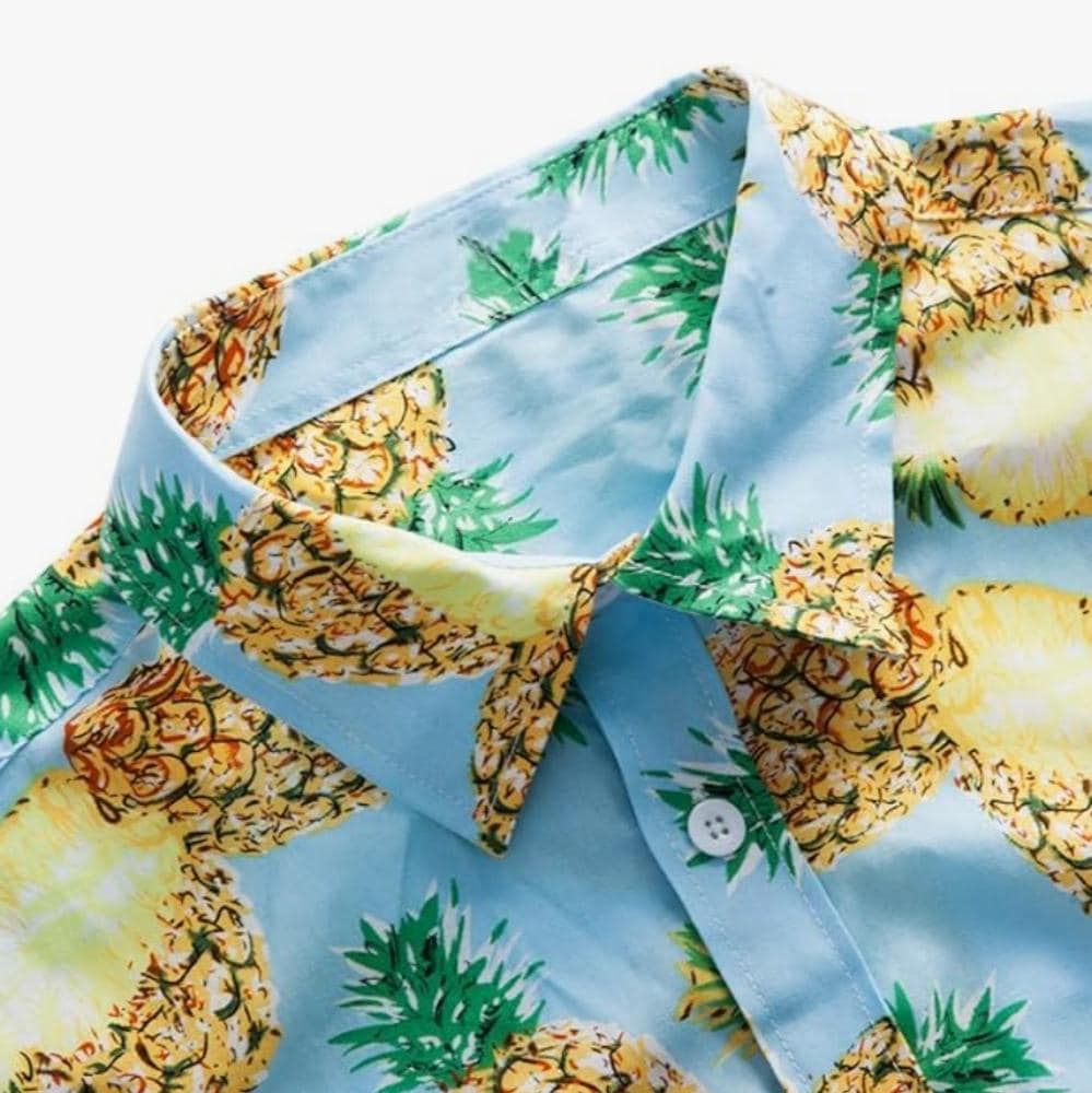 Men's Hawaiian Shirt- Blue Shirt with Pineapples~ Beachy - Thumbnail 2