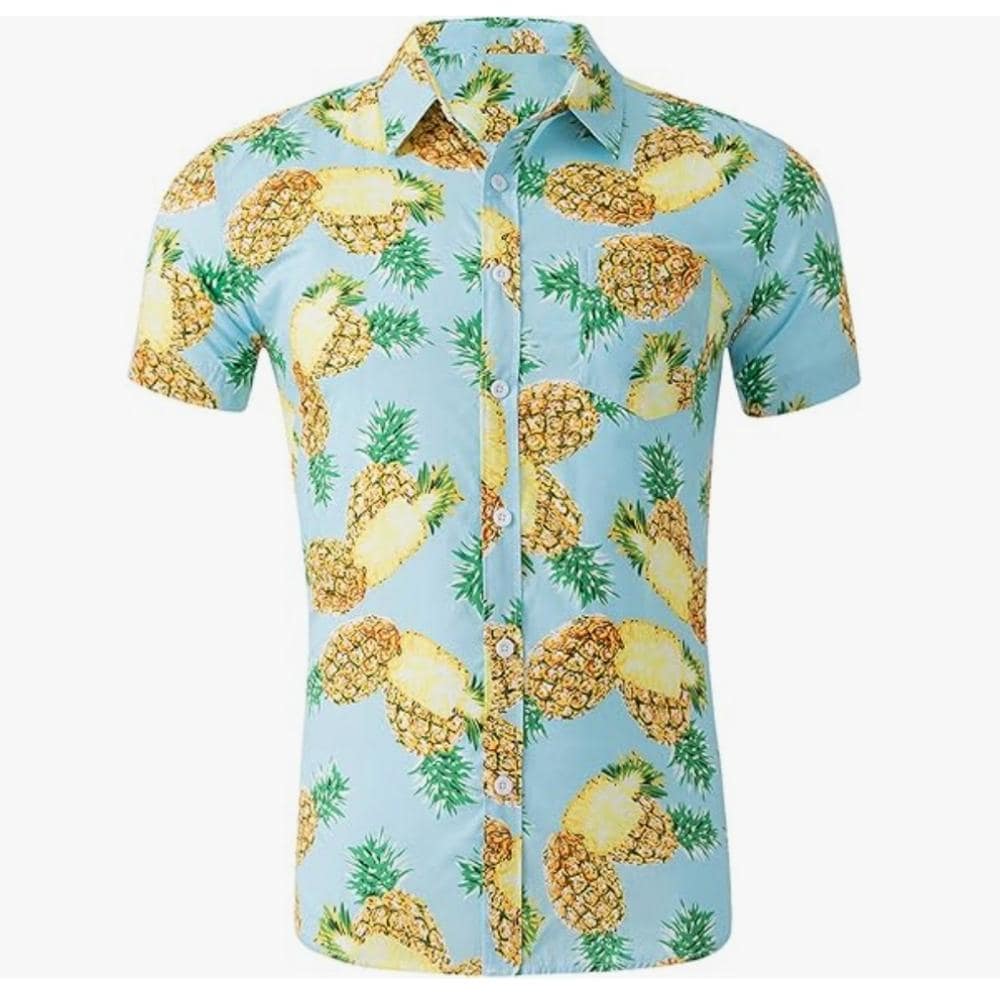 Men's Hawaiian Shirt- Blue Shirt with Pineapples~ Beachy - Thumbnail 4