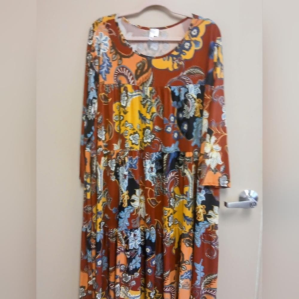 Navy/Red/Orange Floral Paisley Print Dress~ Curvy 4X~NWT - Thumbnail 5
