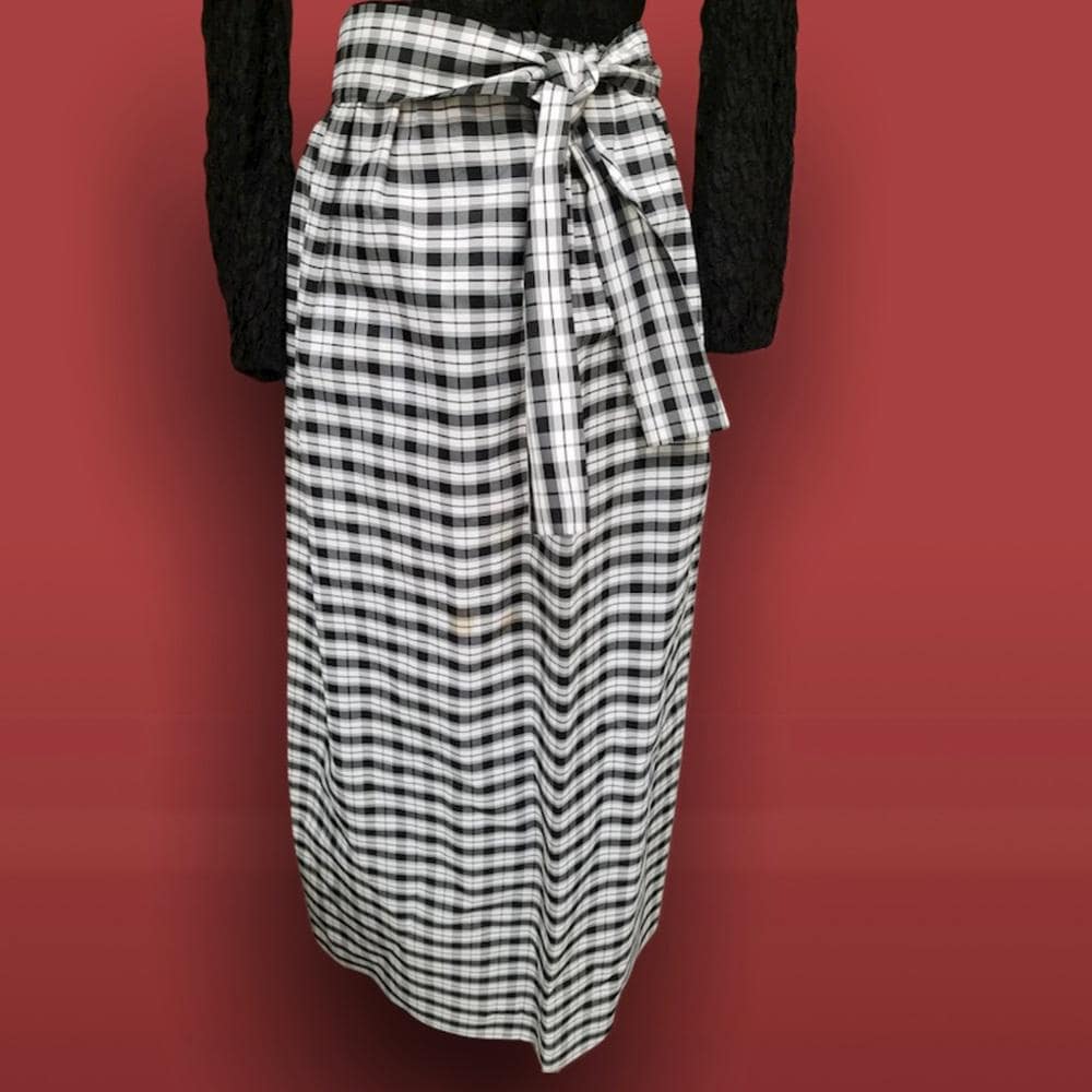 Vintage Dress Black/White Plaid Long Evening Dress- Size 7 Vintage Brooch - Thumbnail 7