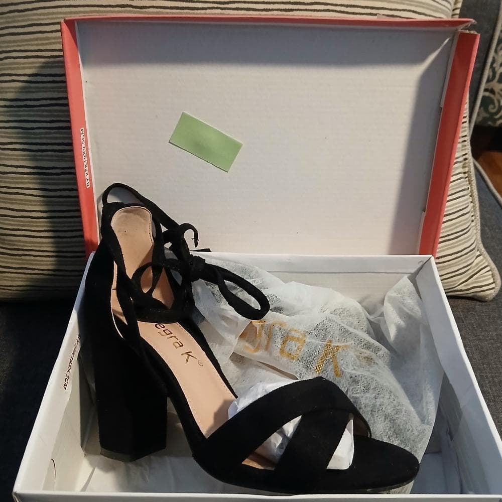 Black Dressy Heels~Black Ribbon Wrap Around w/ a Bow Tie ~Black Shoes for Prom - Thumbnail 4