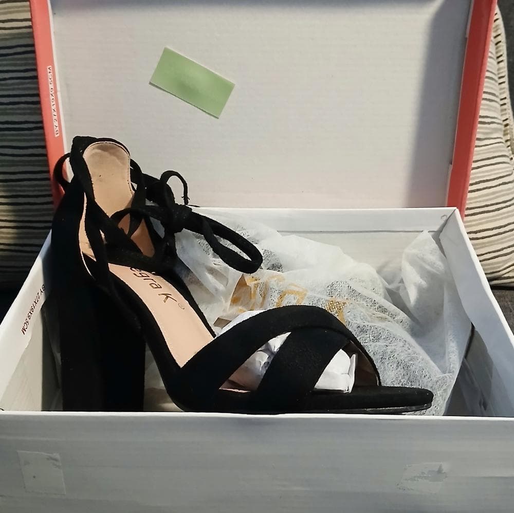 Black Dressy Heels~Black Ribbon Wrap Around w/ a Bow Tie ~Black Shoes for Prom - Thumbnail 6