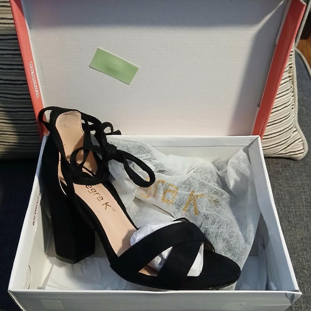 Black Dressy Heels~Black Ribbon Wrap Around w/ a Bow Tie ~Black Shoes for Prom - Thumbnail 7