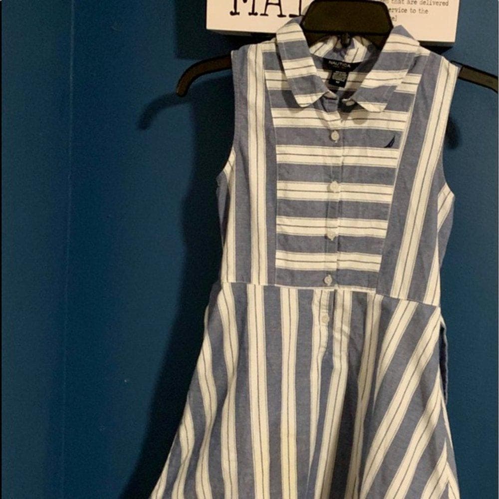 Nautica Kids Striped Blue/White Dress - Thumbnail 3