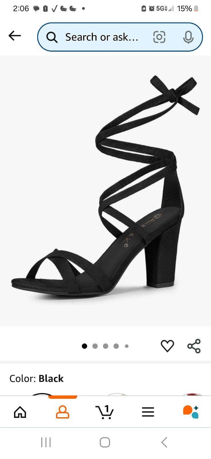 Black Ribbon Wrap Around Tie n a Bow Heels~ Size 7.5 Lace Up Black Dressy Heels - Thumbnail 2