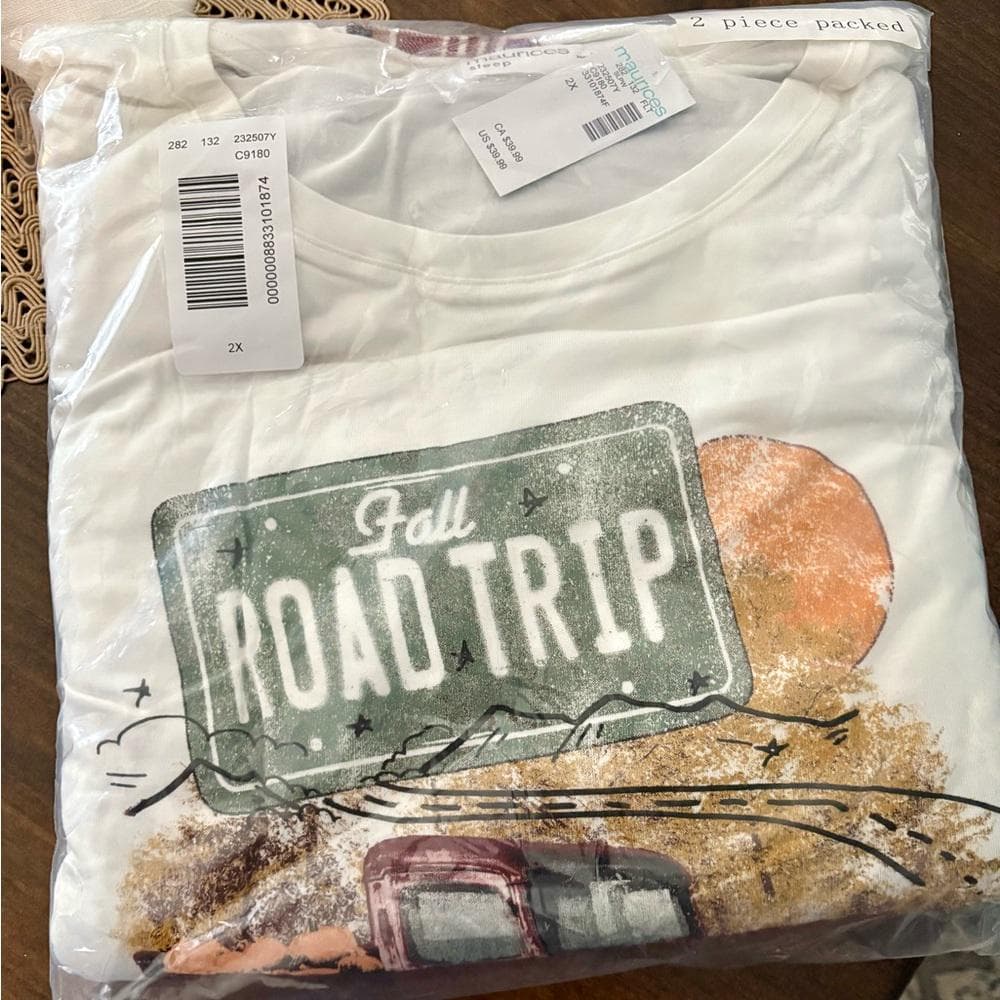 Plus Size “Fall Road Trip” Graphic Tee And Wide Leg Pajama Set- New in Pkg- 2X - Thumbnail 2