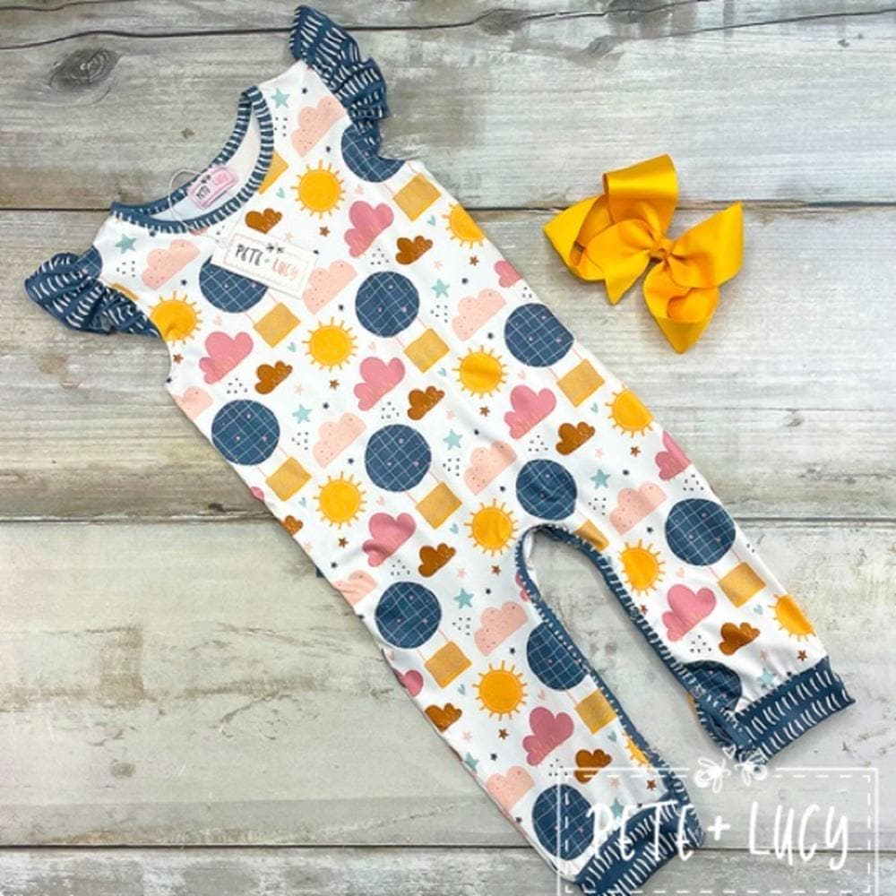 Boutique “Sky’s The Limit” Flutter Sleeve Long Romper (3-6M) Neutral Colors~NWT - Thumbnail 7