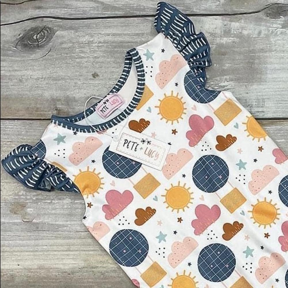 Boutique “Sky’s The Limit” Flutter Sleeve Long Romper (3-6M) Neutral Colors~NWT - Thumbnail 2