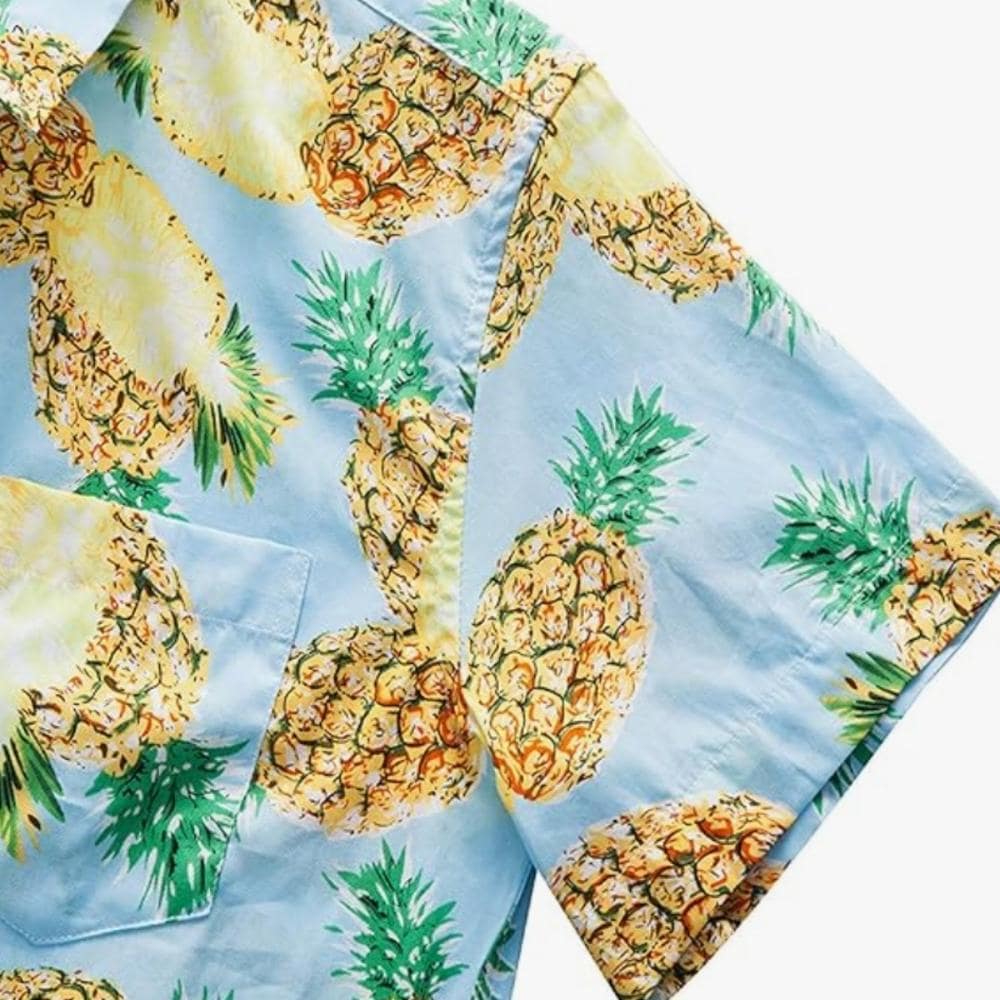 Men's Hawaiian Shirt- Blue Shirt with Pineapples~ Beachy - Thumbnail 3