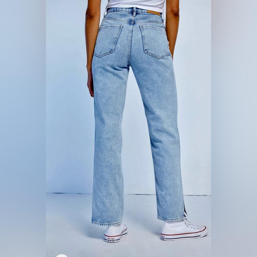 PacSun Ripped Split Dad Jeans~ Med Indigo Light Blue~ Distressed Rip Button Fly - Thumbnail 4